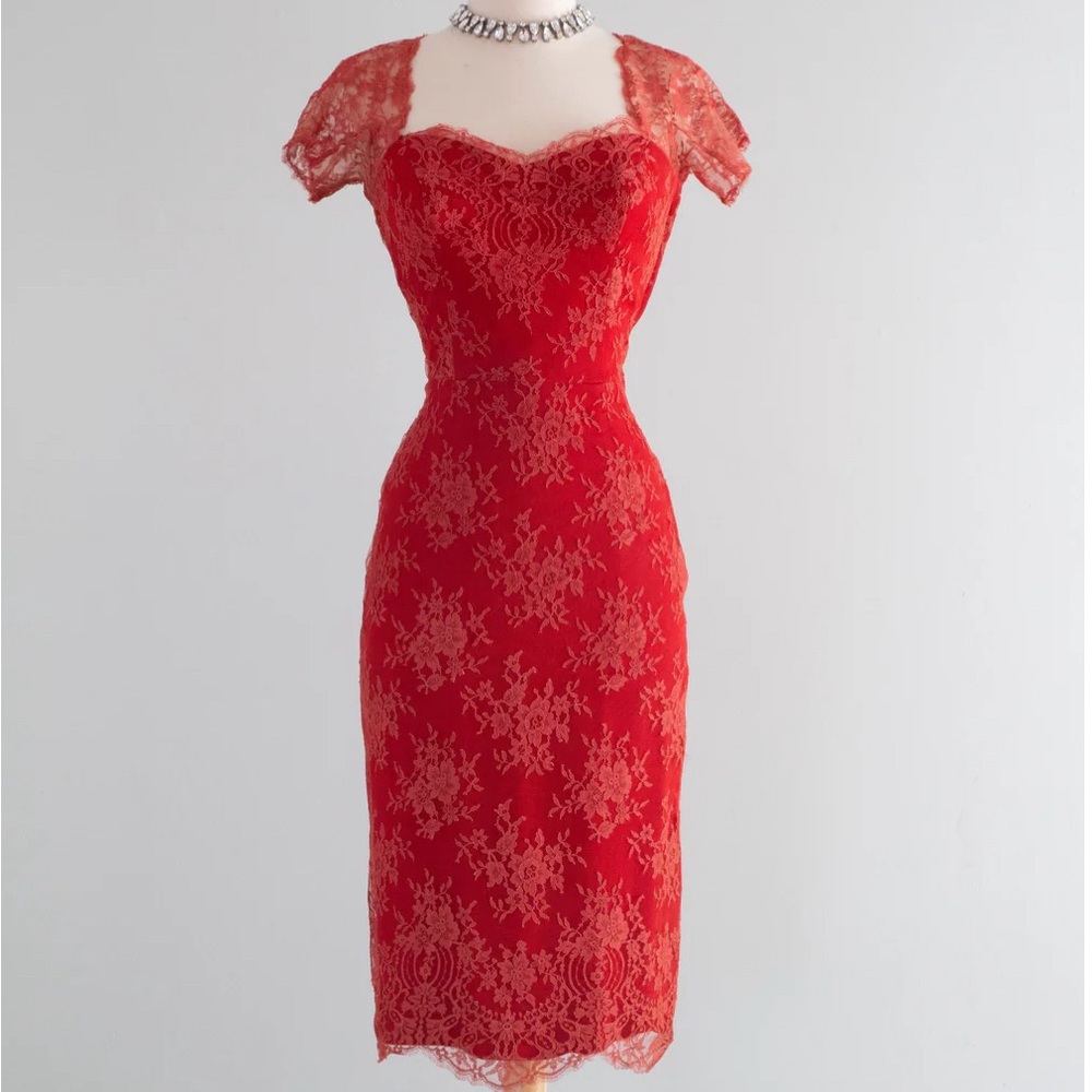 1950s vintage red lace dress Estevez